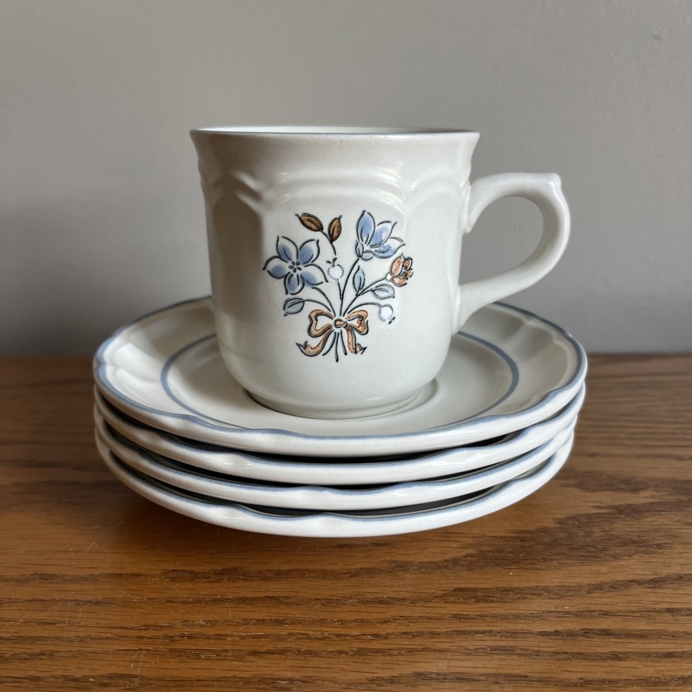 Vintage Cordella Collection Bluet Set Of 4 Saucers‎ And 1 Coffee Cup Blue Floral